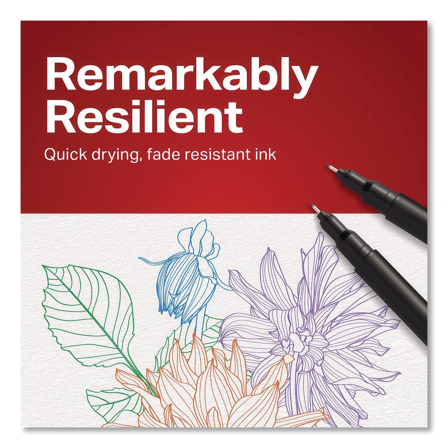 Water-Resistant Ink Porous Point Pen, Stick, Fine 0.4 mm, Red Ink, Black/Red Barrel, Dozen
