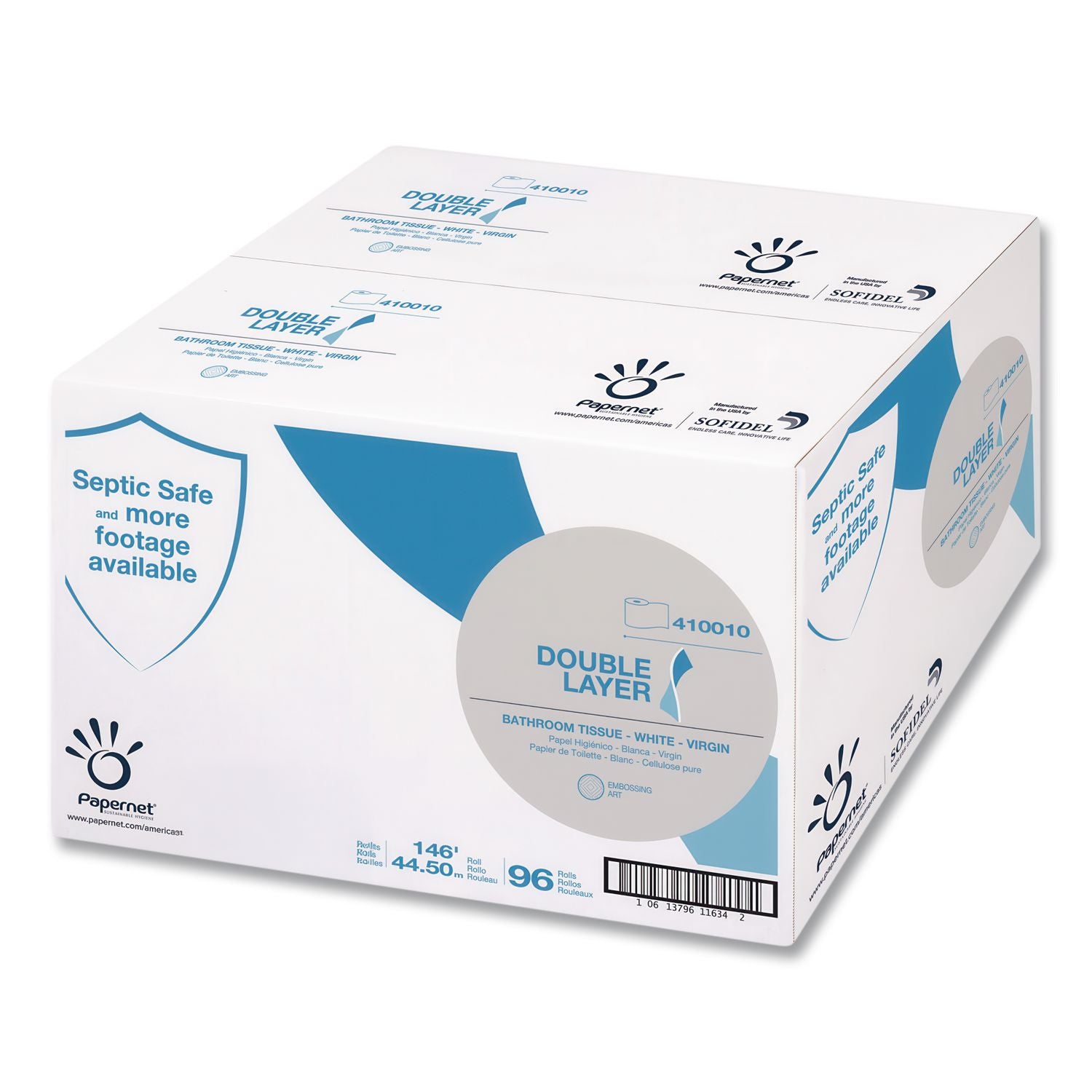 Double Layer Toilet Tissue, Septic Safe, 1-Ply, White, Pure Cellulose, 500 Sheets/Roll, 96 Rolls/Carton