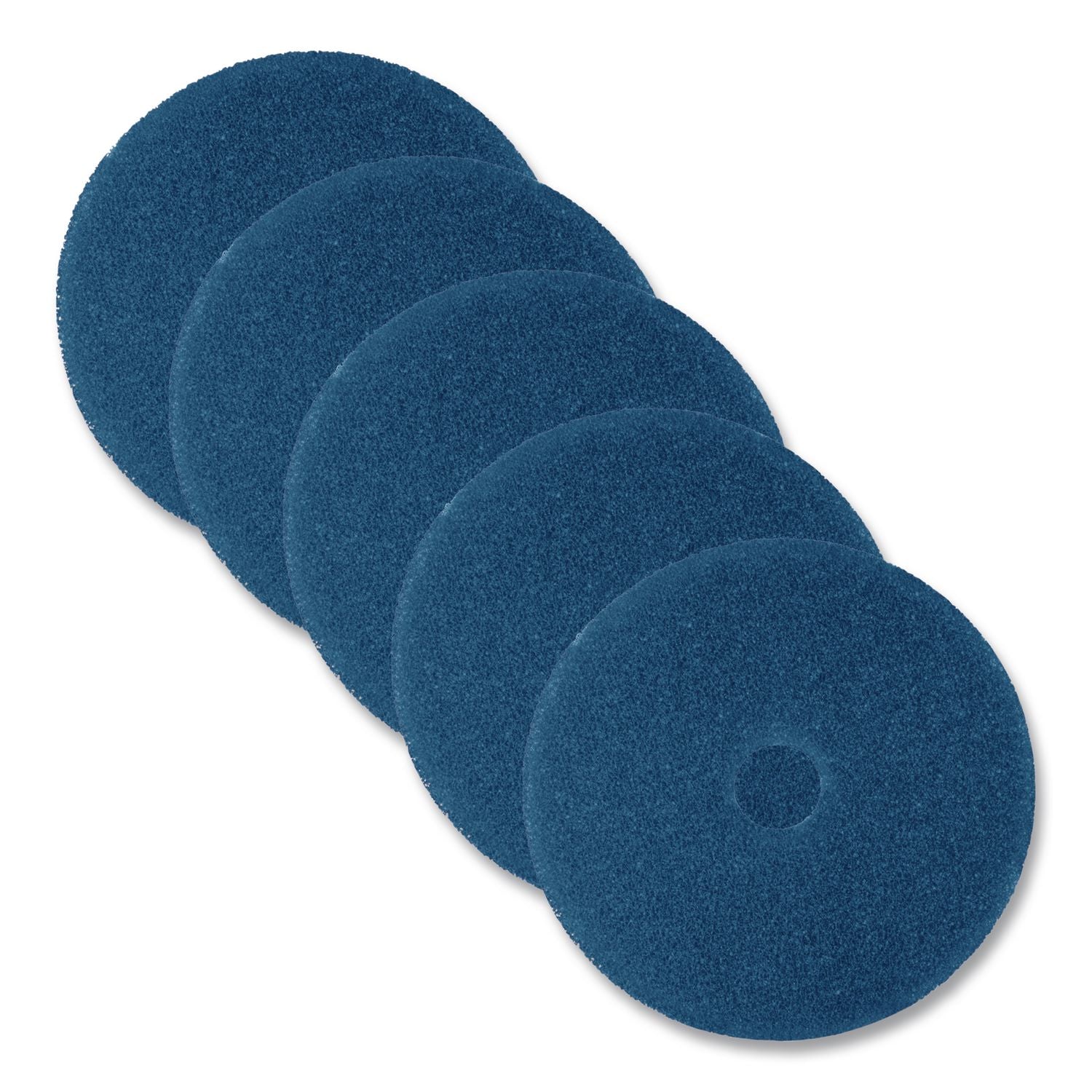 3M Blue Cleaner Pads - 5/Carton - Round x 12" Diameter - Scrubbing, Floor - Hard Floor - 175 rpm to 600 rpm Speed Supported - Textured, Adhesive, Durable, Heavy Duty, Dirt Remover, Scuff Mark Remover, Abrasive - Nylon, Polyester Fiber - Blue