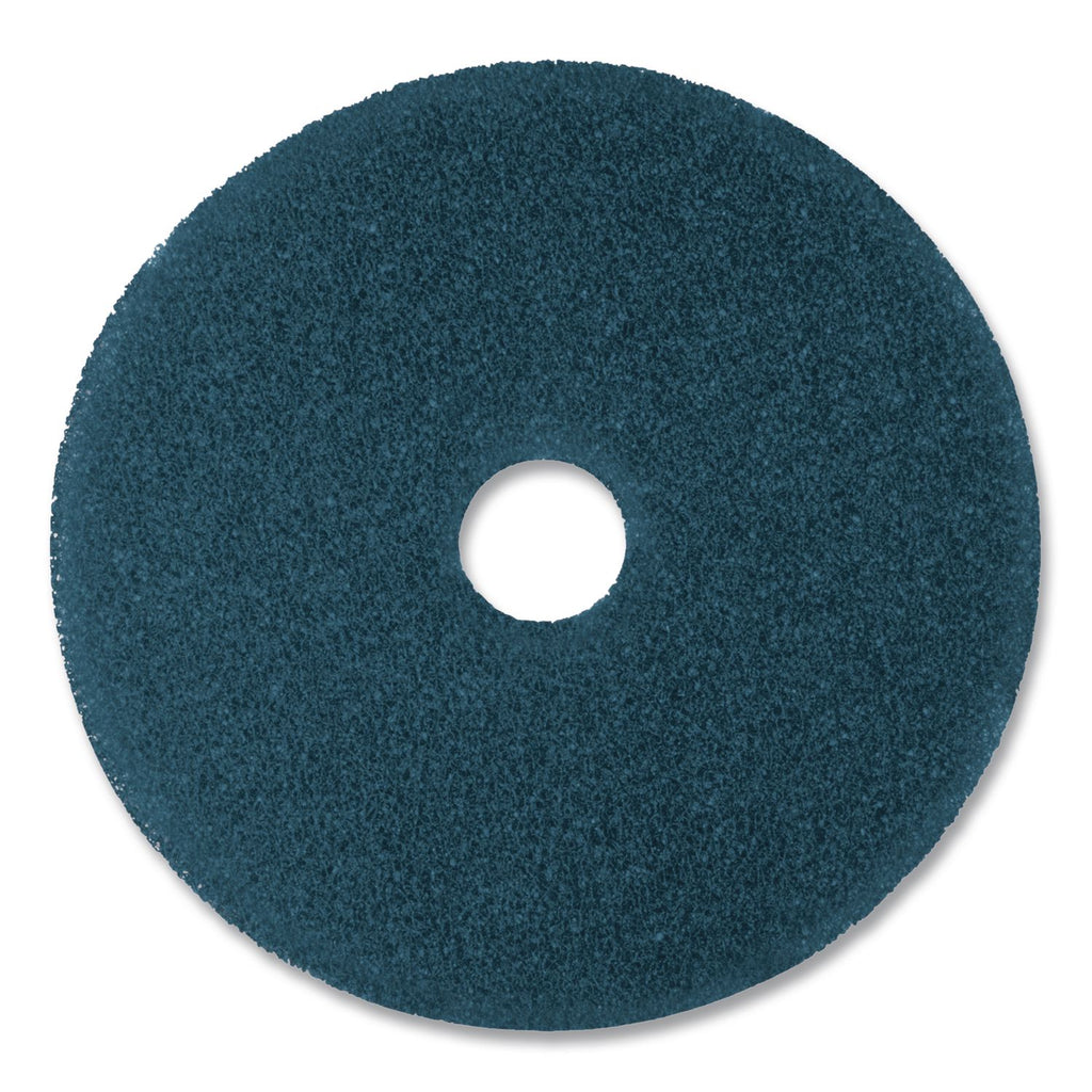 3M Blue Cleaner Pads - 5/Carton - Round x 12" Diameter - Scrubbing, Floor - Hard Floor - 175 rpm to 600 rpm Speed Supported - Textured, Adhesive, Durable, Heavy Duty, Dirt Remover, Scuff Mark Remover, Abrasive - Nylon, Polyester Fiber - Blue