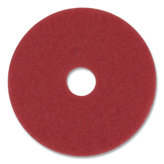 3M Red Buffer Pads - 5/Carton - Round x 17" Diameter - Buffing, Floor, Polishing, Cleaning - 175 rpm to 600 rpm Speed Supported - Textured, Adhesive, Durable, Scuff Mark Remover, Abrasive - Polyester Fiber - Red