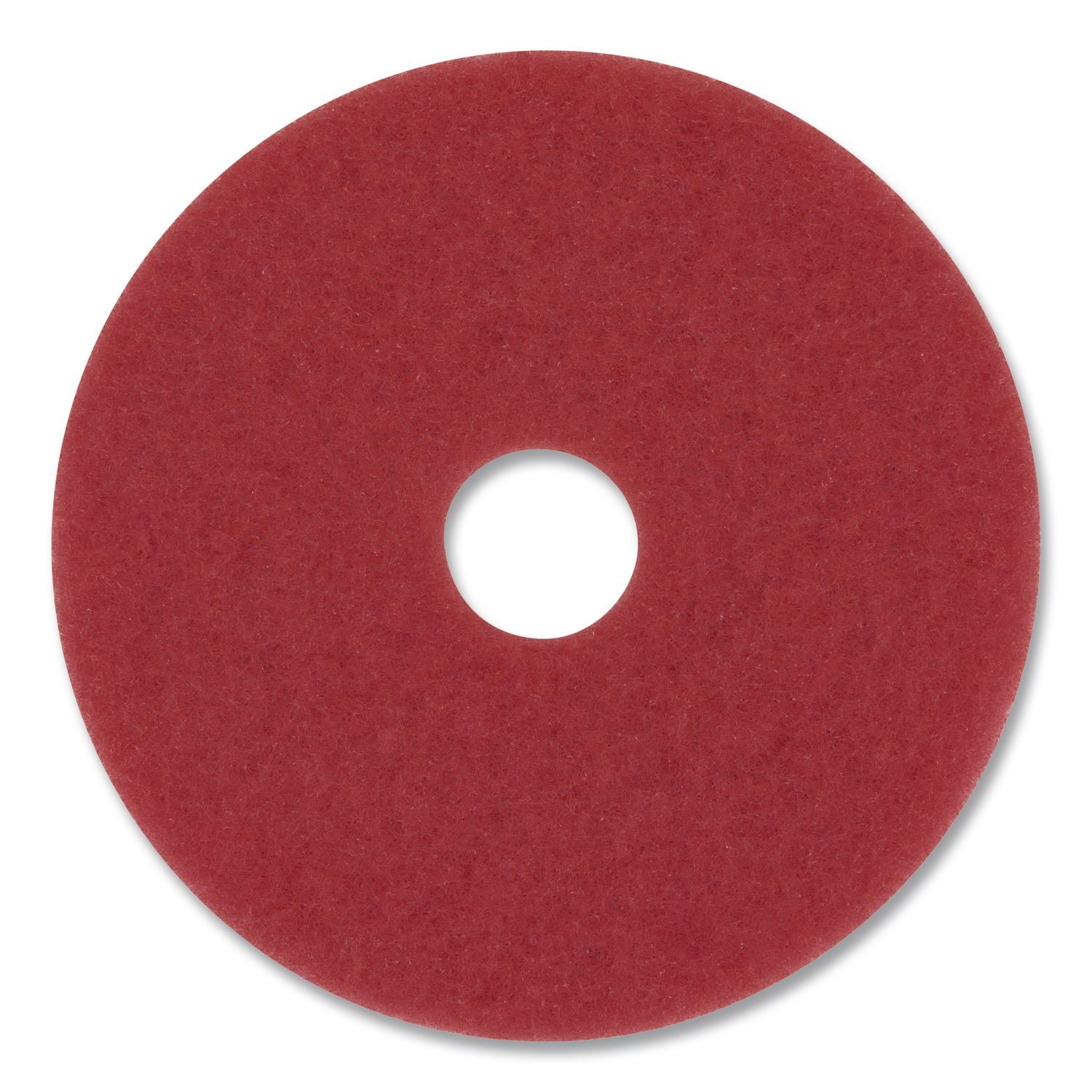 3M Red Buffer Pads - 5/Carton - Round x 17" Diameter - Buffing, Floor, Polishing, Cleaning - 175 rpm to 600 rpm Speed Supported - Textured, Adhesive, Durable, Scuff Mark Remover, Abrasive - Polyester Fiber - Red