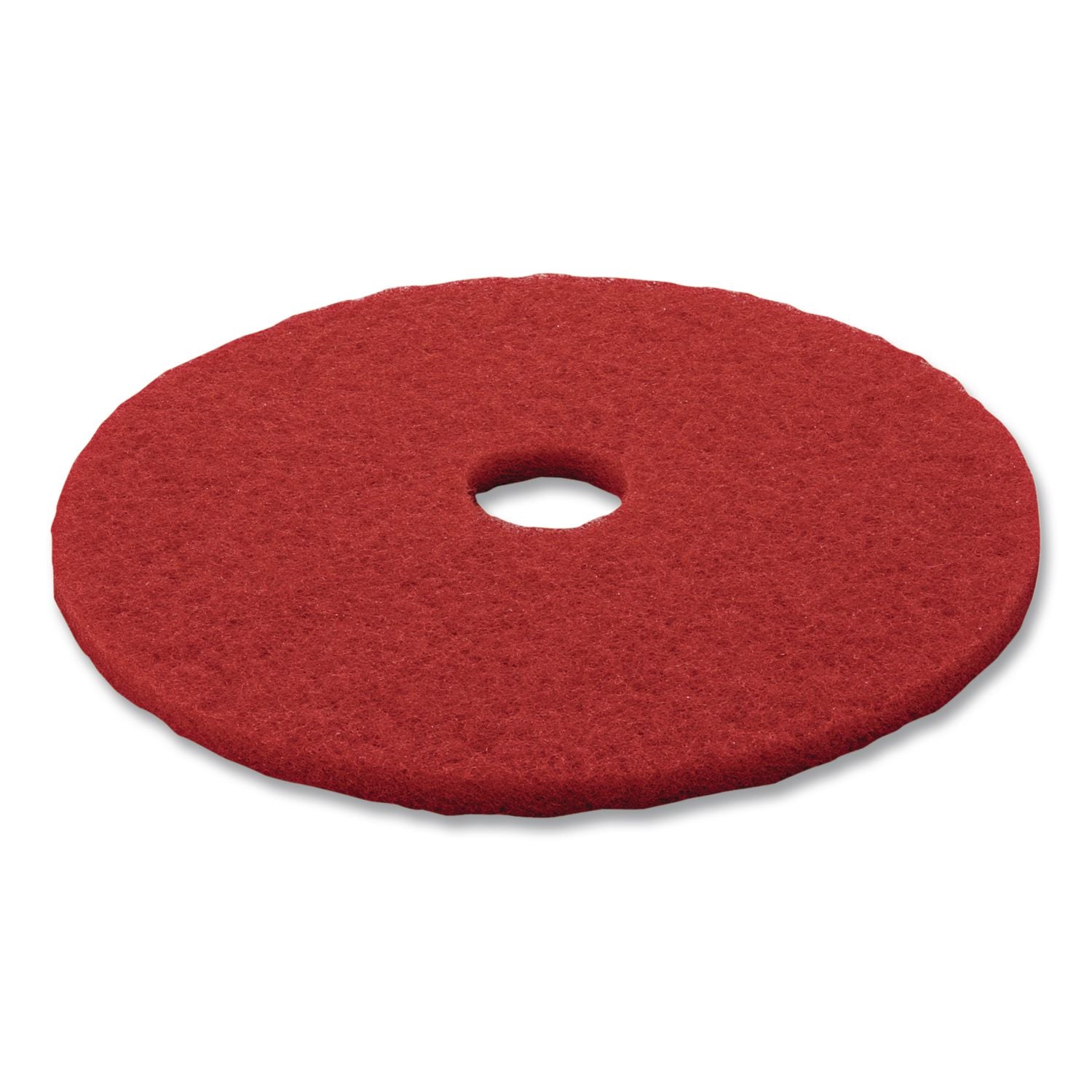 3M Red Buffer Pads - 5/Carton - Round x 17" Diameter - Buffing, Floor, Polishing, Cleaning - 175 rpm to 600 rpm Speed Supported - Textured, Adhesive, Durable, Scuff Mark Remover, Abrasive - Polyester Fiber - Red