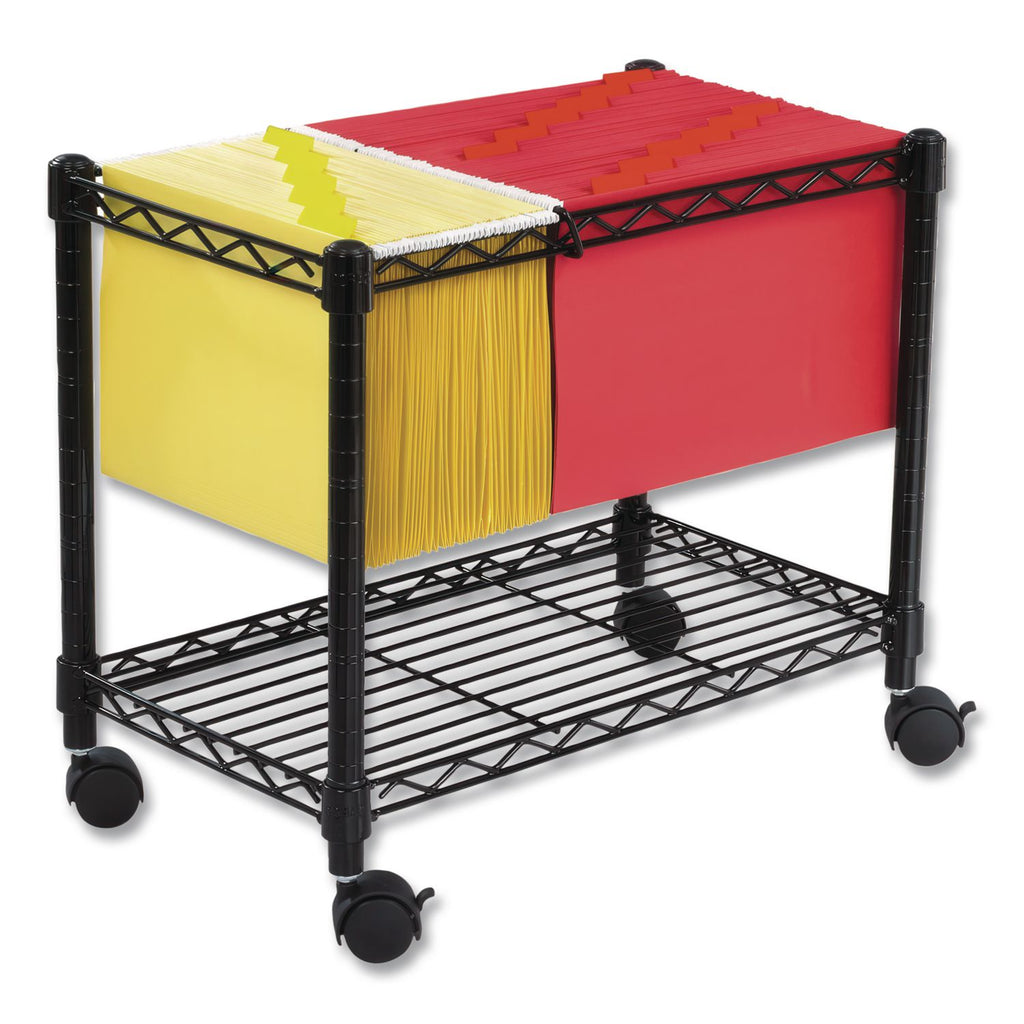 Wire Mobile File, Metal, 1 Shelf, 2 Bins, 14" x 24" x 20.5", Black