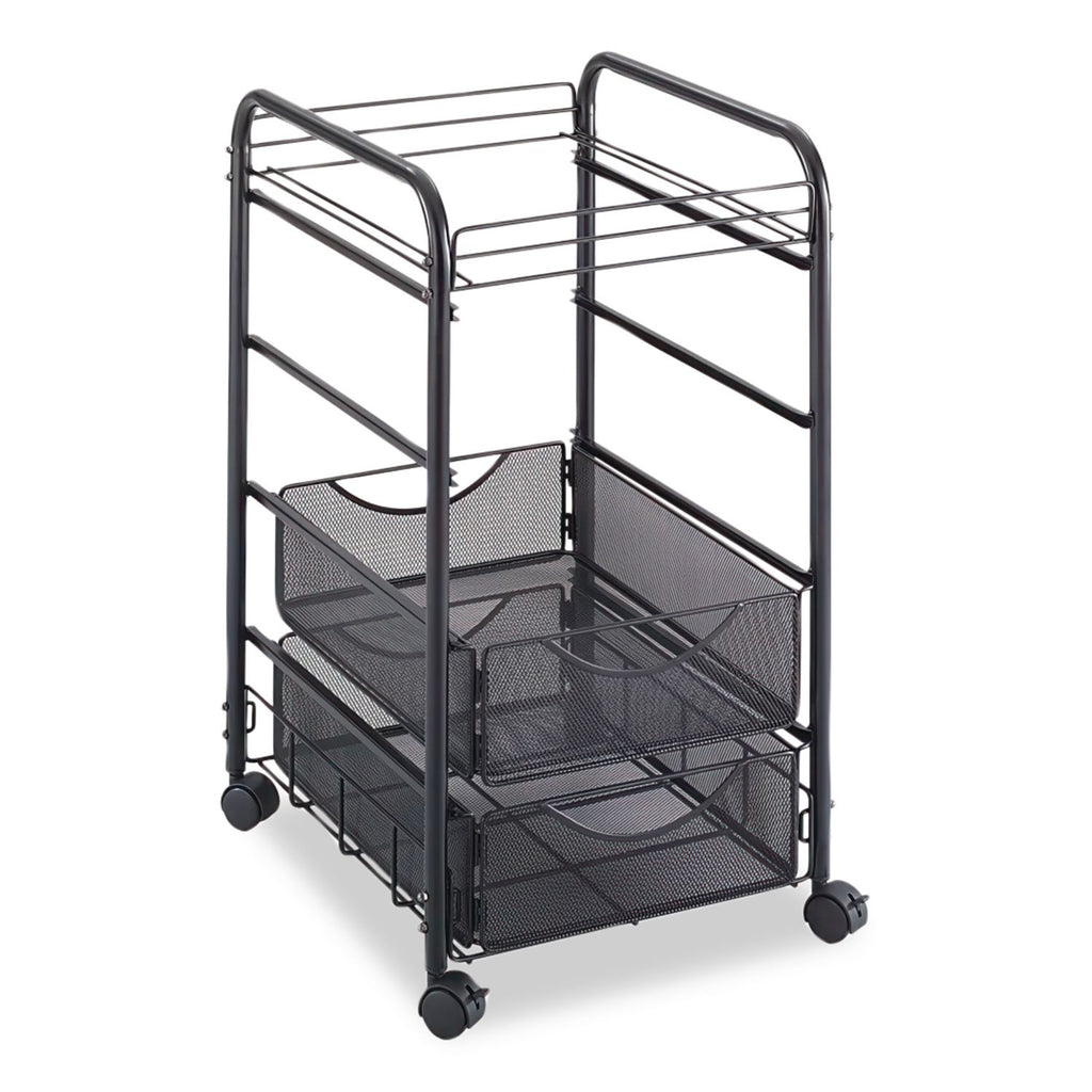 Onyx Mesh Mobile File with Two Supply Drawers, Metal, 1 Shelf, 3 Drawers, 15.75" x 17" x 27", Black