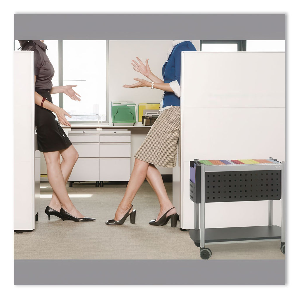 Scoot Open Top Mobile File Cart, Metal, 1 Shelf, 3 Bins, 28" x 14.75" x 26", Black/Silver