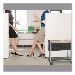 Scoot Open Top Mobile File Cart, Metal, 1 Shelf, 3 Bins, 28" x 14.75" x 26", Black/Silver