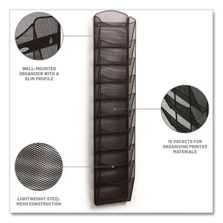 Onyx Mesh Literature Rack, Ten Compartments, 10.25w x 3.5d x 50.75h, Black
