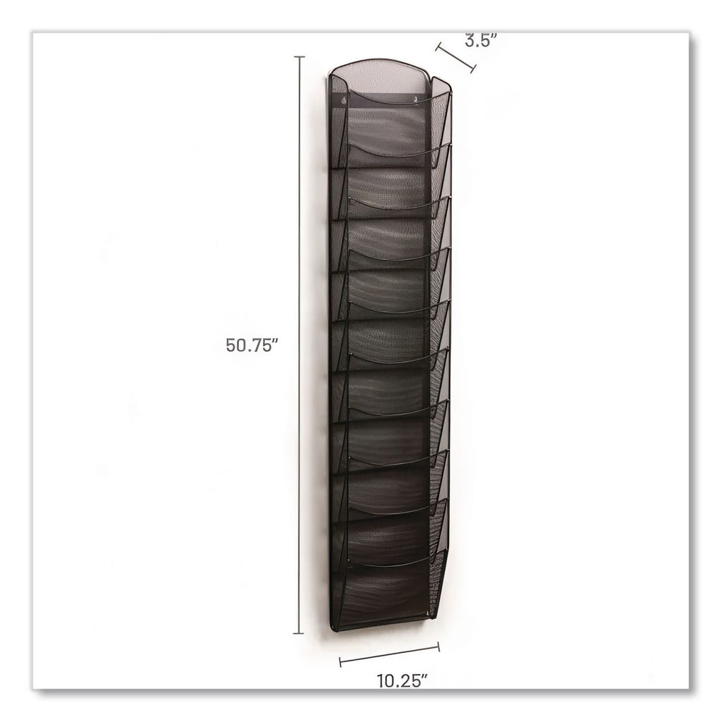 Onyx Mesh Literature Rack, Ten Compartments, 10.25w x 3.5d x 50.75h, Black