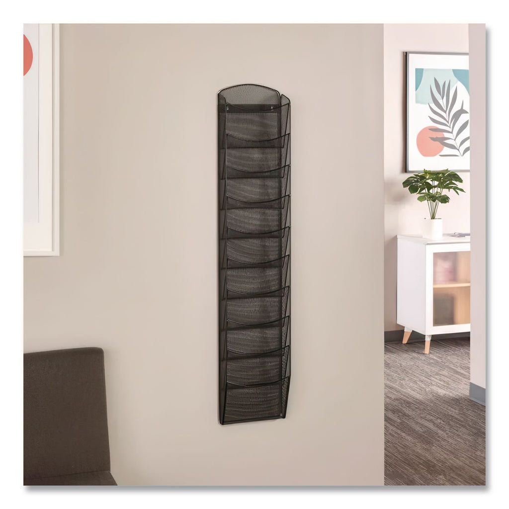 Onyx Mesh Literature Rack, Ten Compartments, 10.25w x 3.5d x 50.75h, Black