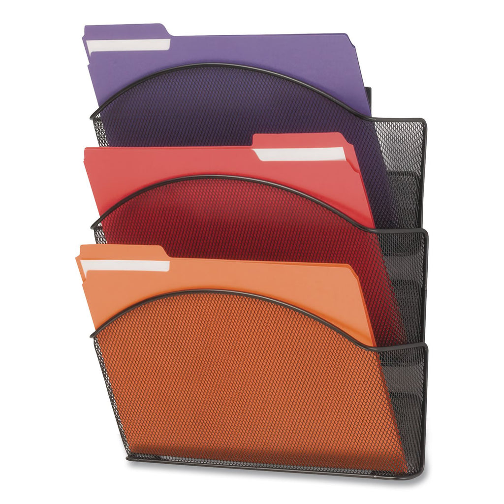 Onyx Mesh Wall Pockets, 3 Sections, Letter Size, 12" x 3.25" x 17.25", Black