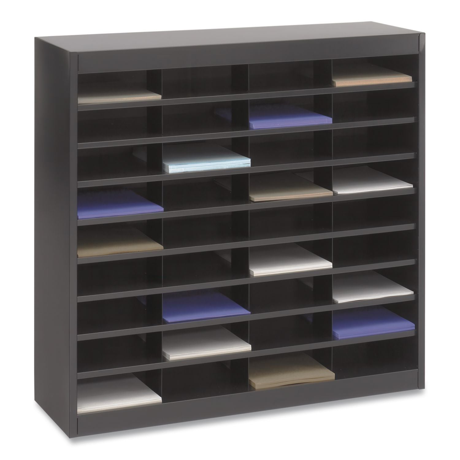 Steel/Fiberboard E-Z Stor Sorter, 36 Compartments, 37.5 x 12.75 x 36.5, Black