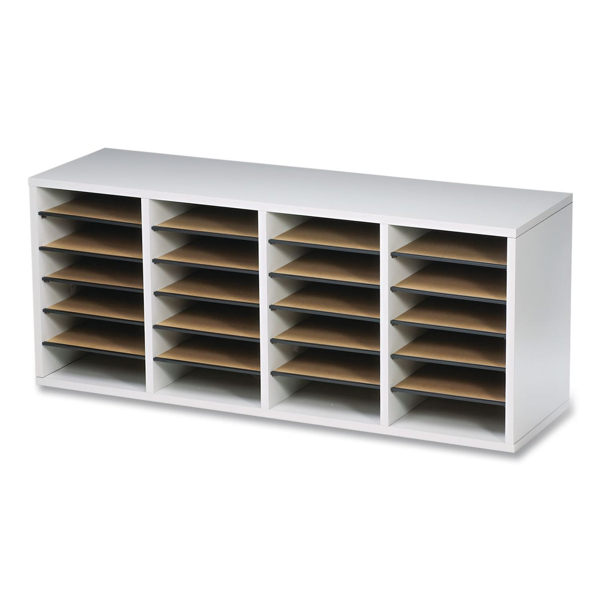 Wood/Laminate Literature Sorter, 24 Compartments, 39.25 x 11.75 x 16.38, Gray