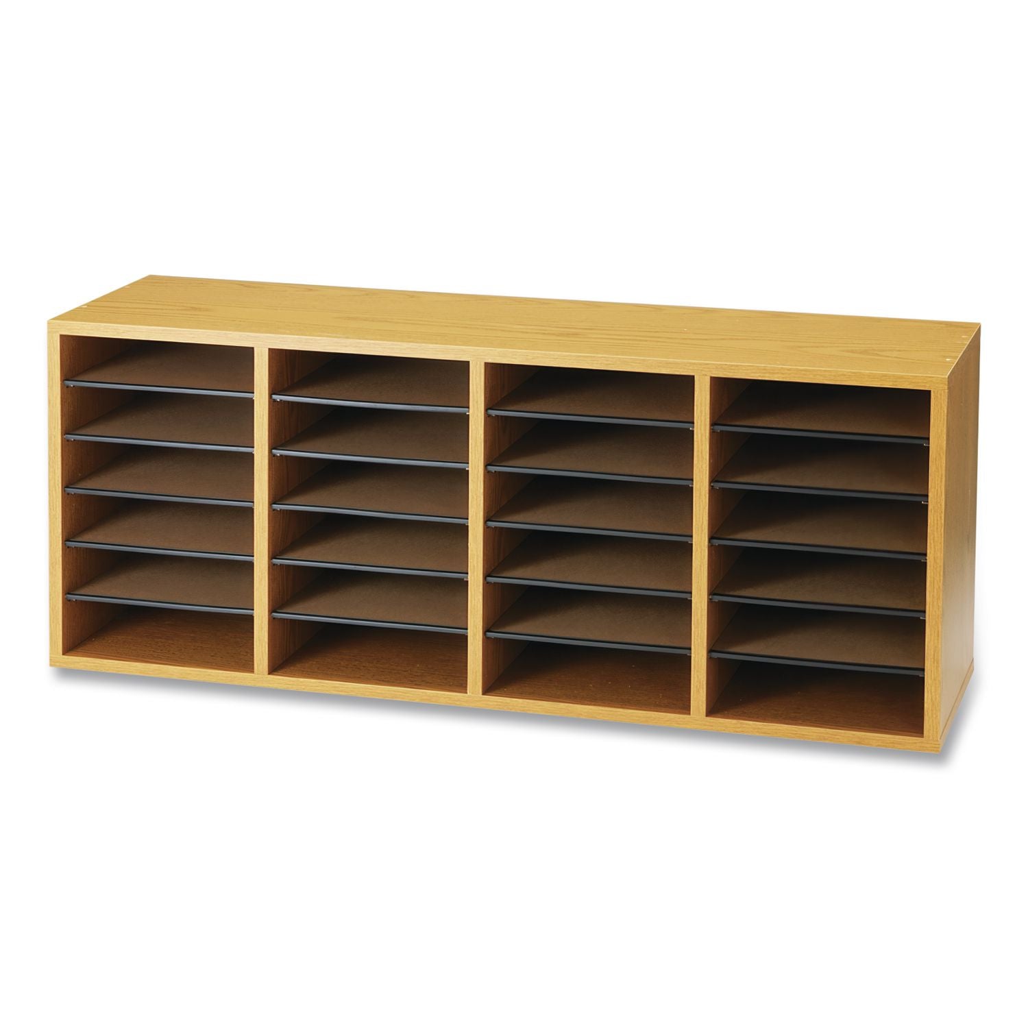 Wood/Laminate Sorter, 24 Compartments, 39.25 x 11.75 x 16.25, Medium Oak