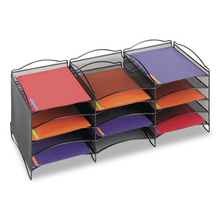 Onyx Steel Mesh Lliterature Sorter, 12 Compartments, 30 x 12.75 x 11.25, Black