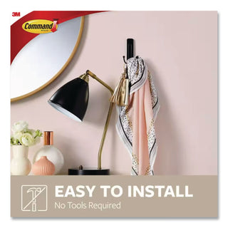 Adhesive Mount Metal Hook, Large, Double Hook, Matte Black Finish, 4 lb Capacity, 1 Hook and 1 Strip/Pack