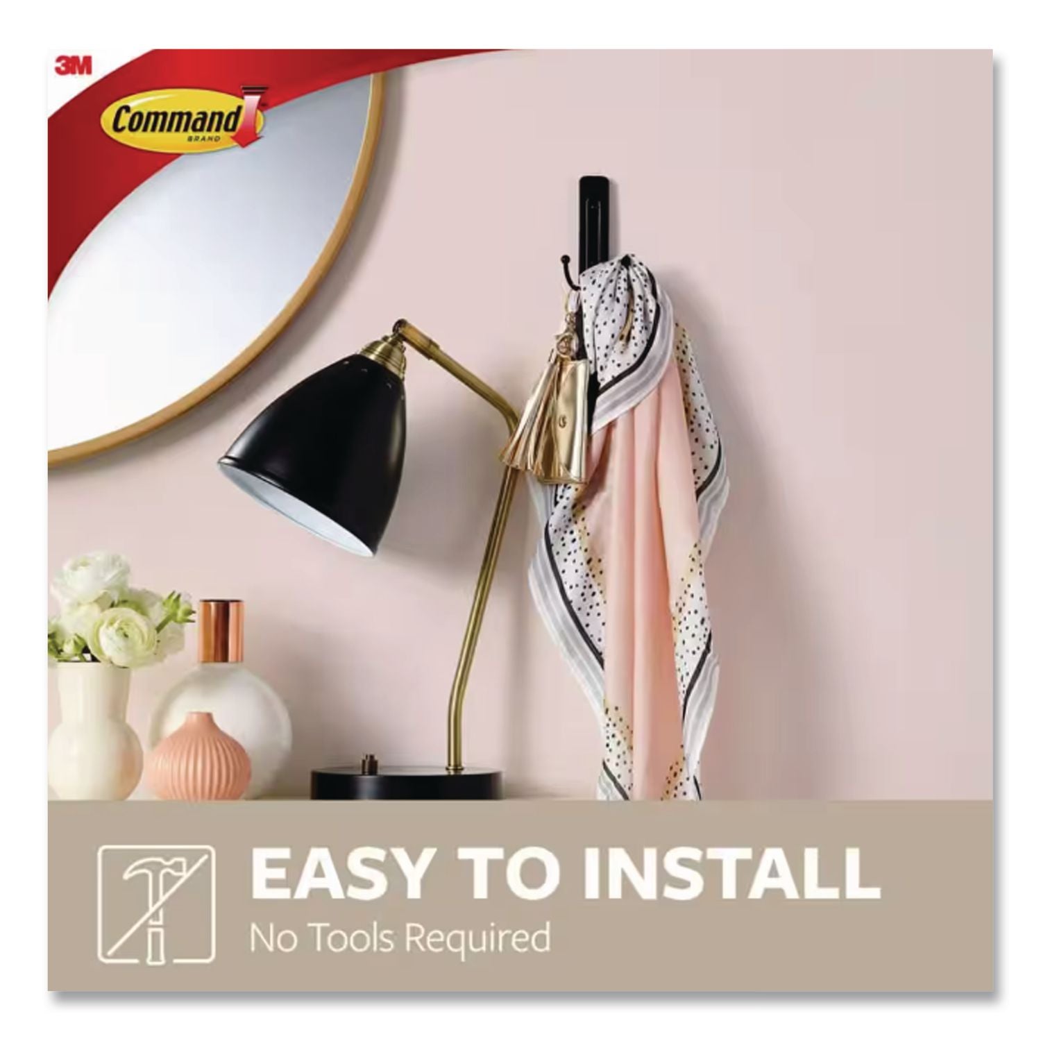 Adhesive Mount Metal Hook, Large, Double Hook, Matte Black Finish, 4 lb Capacity, 1 Hook and 1 Strip/Pack