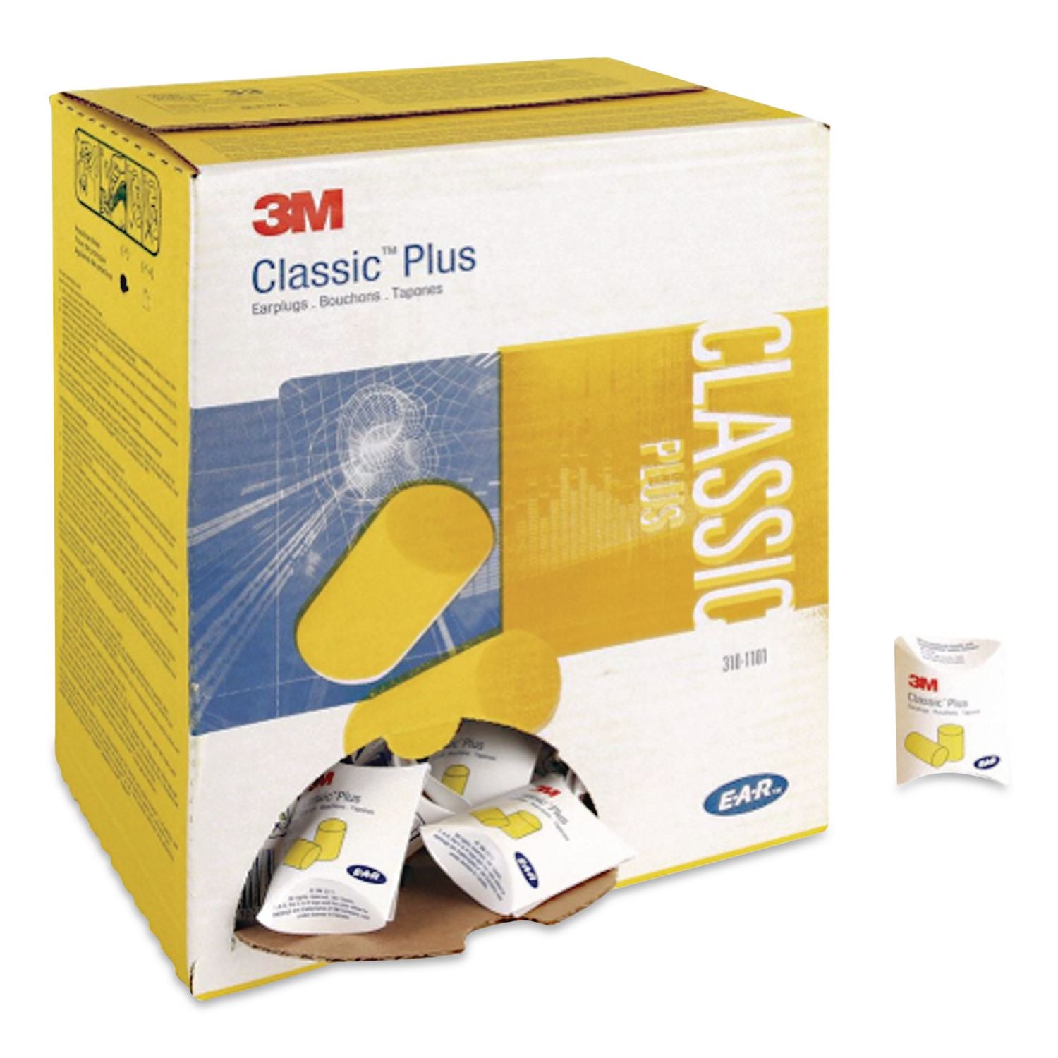 E-A-R Classic Plus Earplugs, Cordless, PVC Foam, Yellow, 200 Pairs/Box
