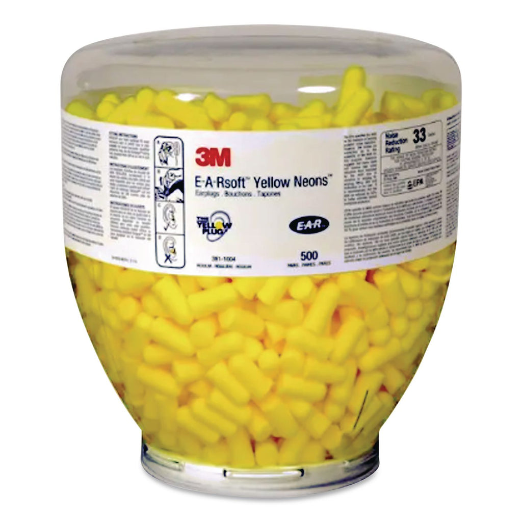 E-A-Rsoft Neon Tapered Earplug Refill, Cordless, Yellow, 500/Box