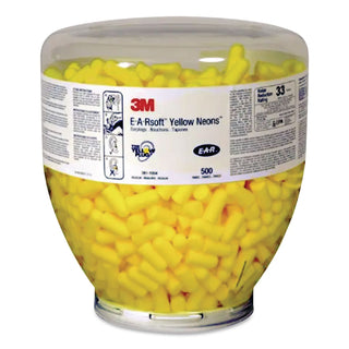 E-A-Rsoft Neon Tapered Earplug Refill, Cordless, Yellow, 500/Box