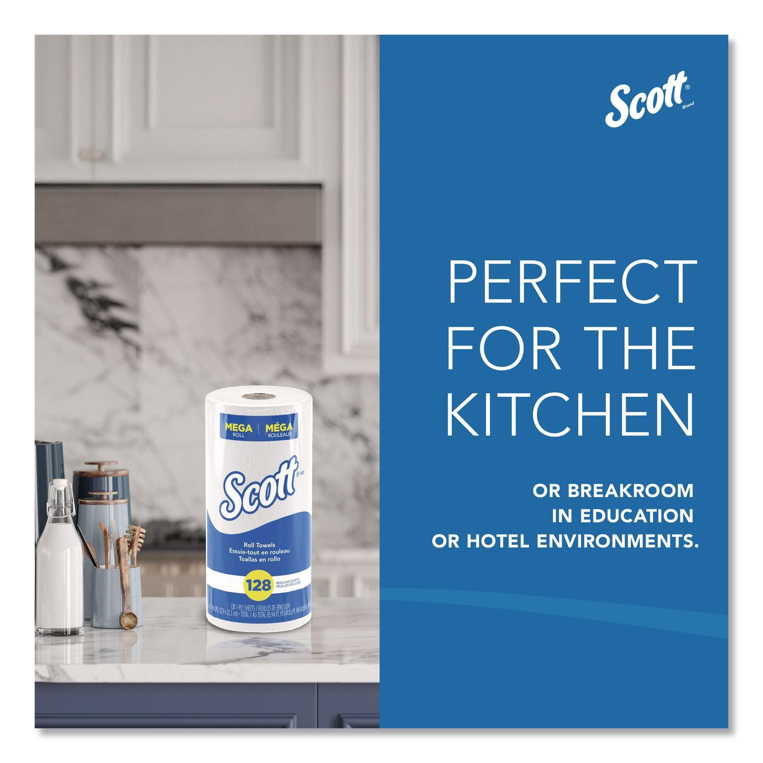 Kitchen Roll Towels, 1-Ply, 11 x 8.75, White, 128/Roll, 20 Rolls/Carton