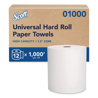 Essential High Capacity Hard Roll Towels for Business, Absorbency Pockets, 1-Ply, 8" x 1,000 ft, 1.5" Core, White,12 Rolls/CT