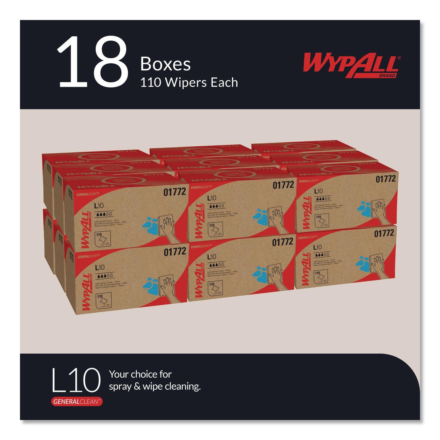 L10 SANI-PREP Dairy Towels, POP-UP Box, 1-Ply, 10.25 x 10.5, White, 110/Pack, 18 Packs/Carton