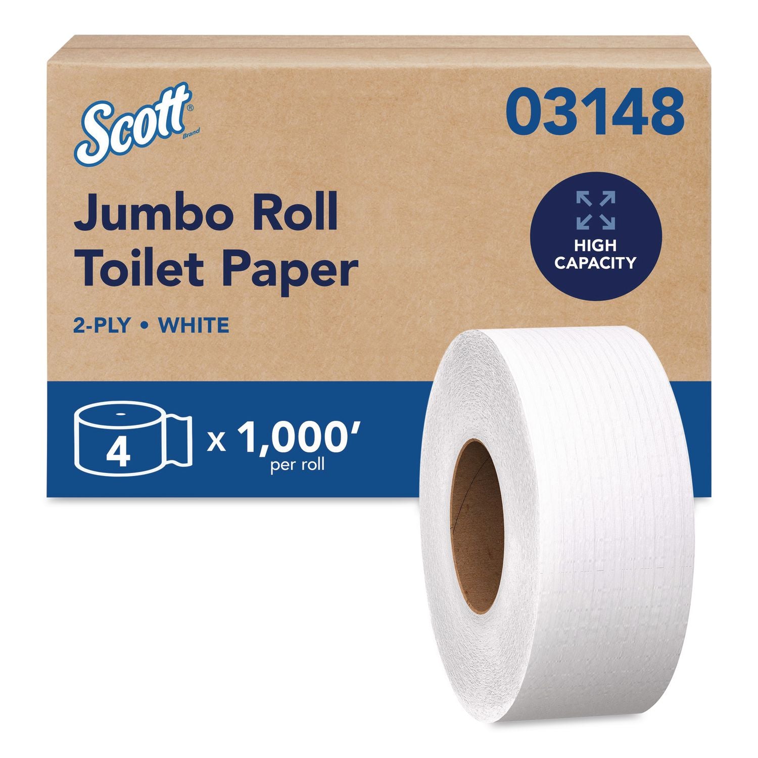 Essential JRT Jumbo Roll Bathroom Tissue, Septic Safe, 2-Ply, White, 3.55" x 1,000 ft, 4 Rolls/Carton