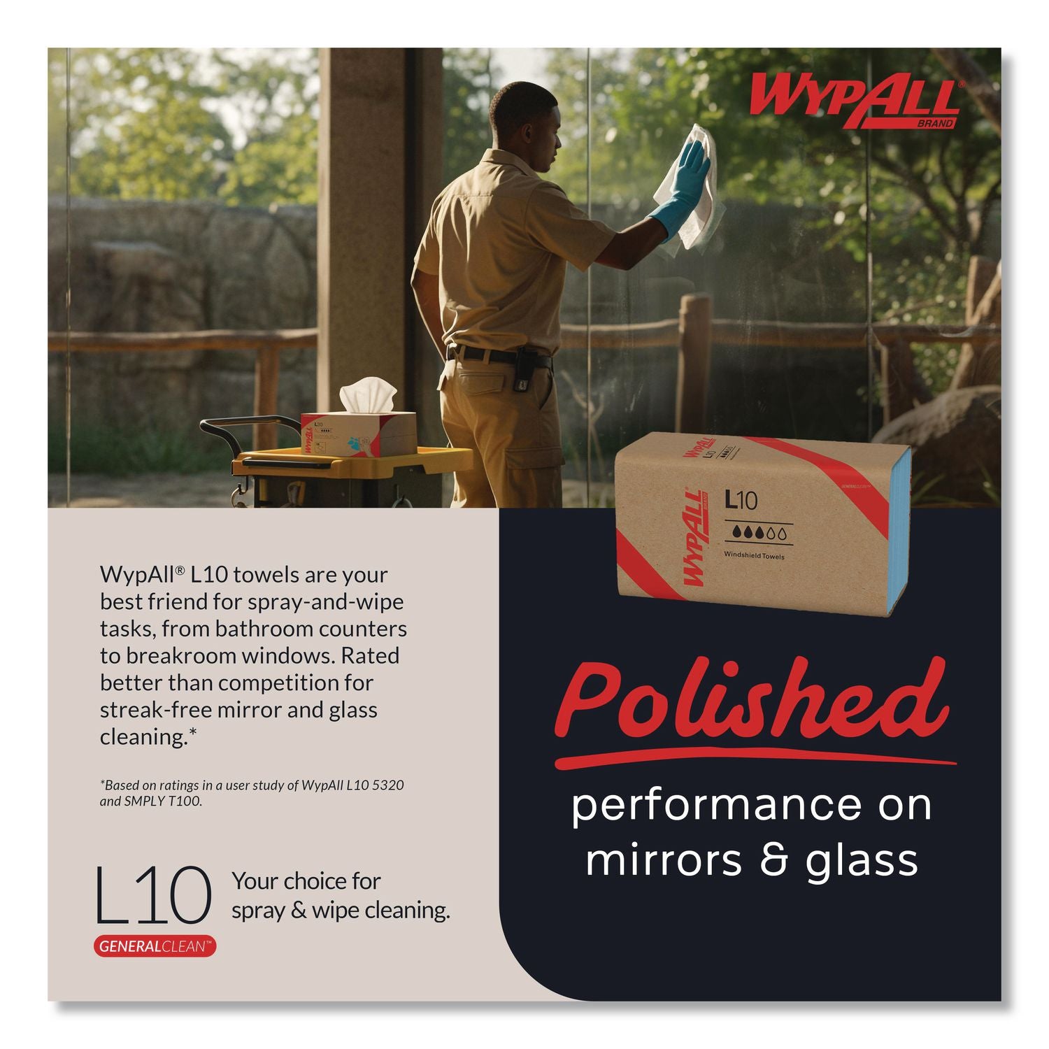 L10 Windshield Wipers, Banded, 2-Ply, 9.38 x 10.25, Light Blue, 140/Pack, 16 Packs/Carton