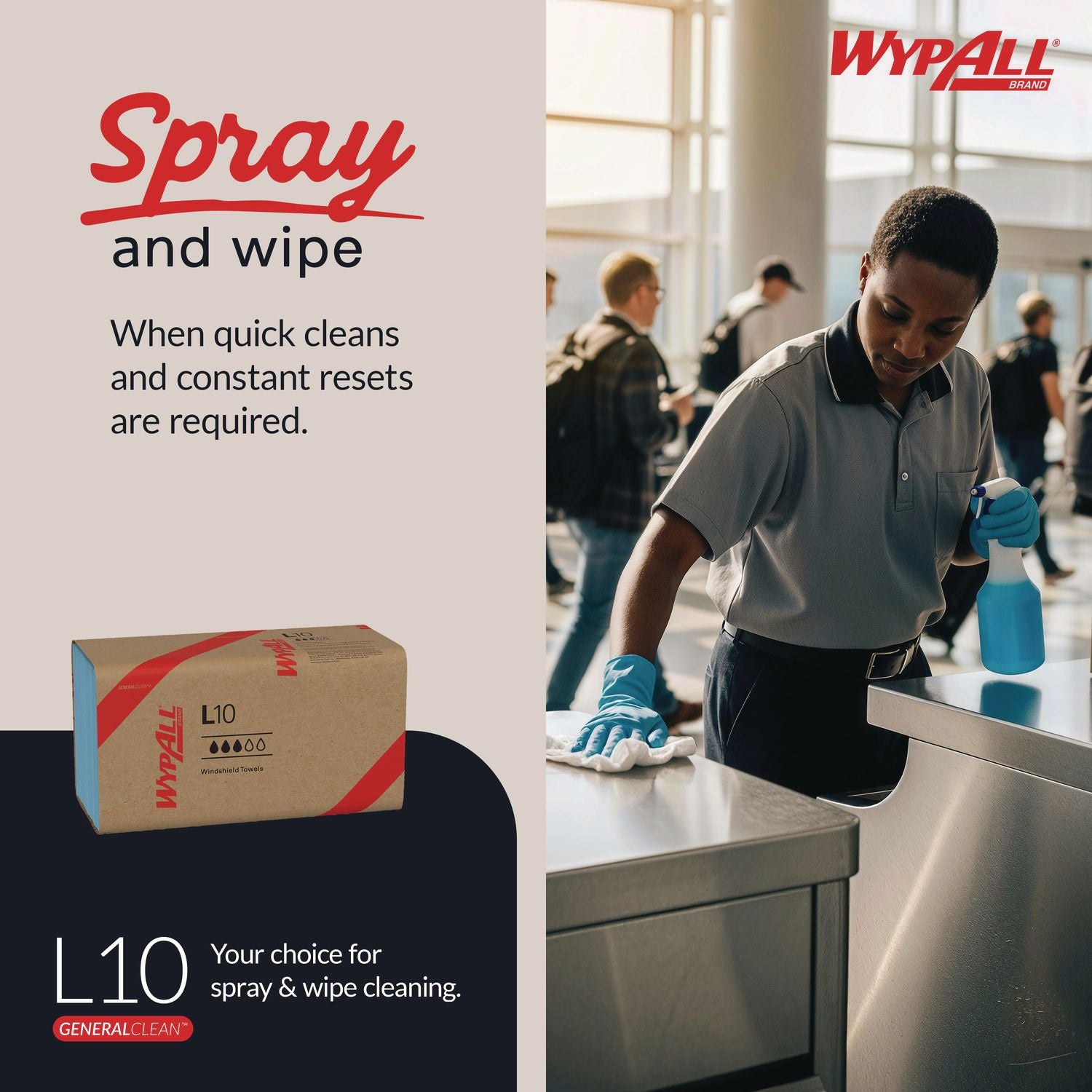 L10 Windshield Towels, 1-Ply, 9.1 x 10.25, Light Blue, 224/Pack, 10 Packs/Carton