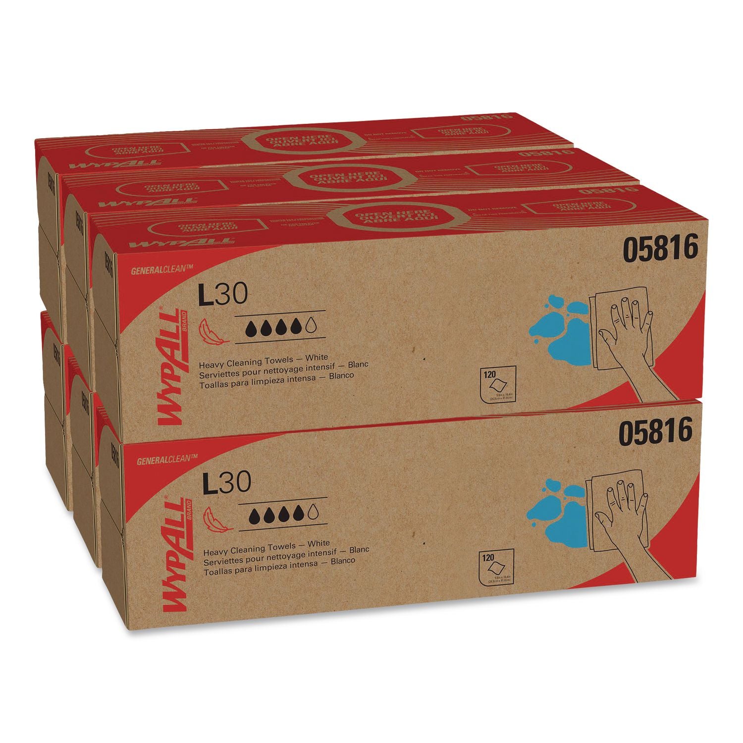 L30 Towels, POP-UP Box, 9.8 x 16.4, White, 120/Box, 6 Boxes/Carton