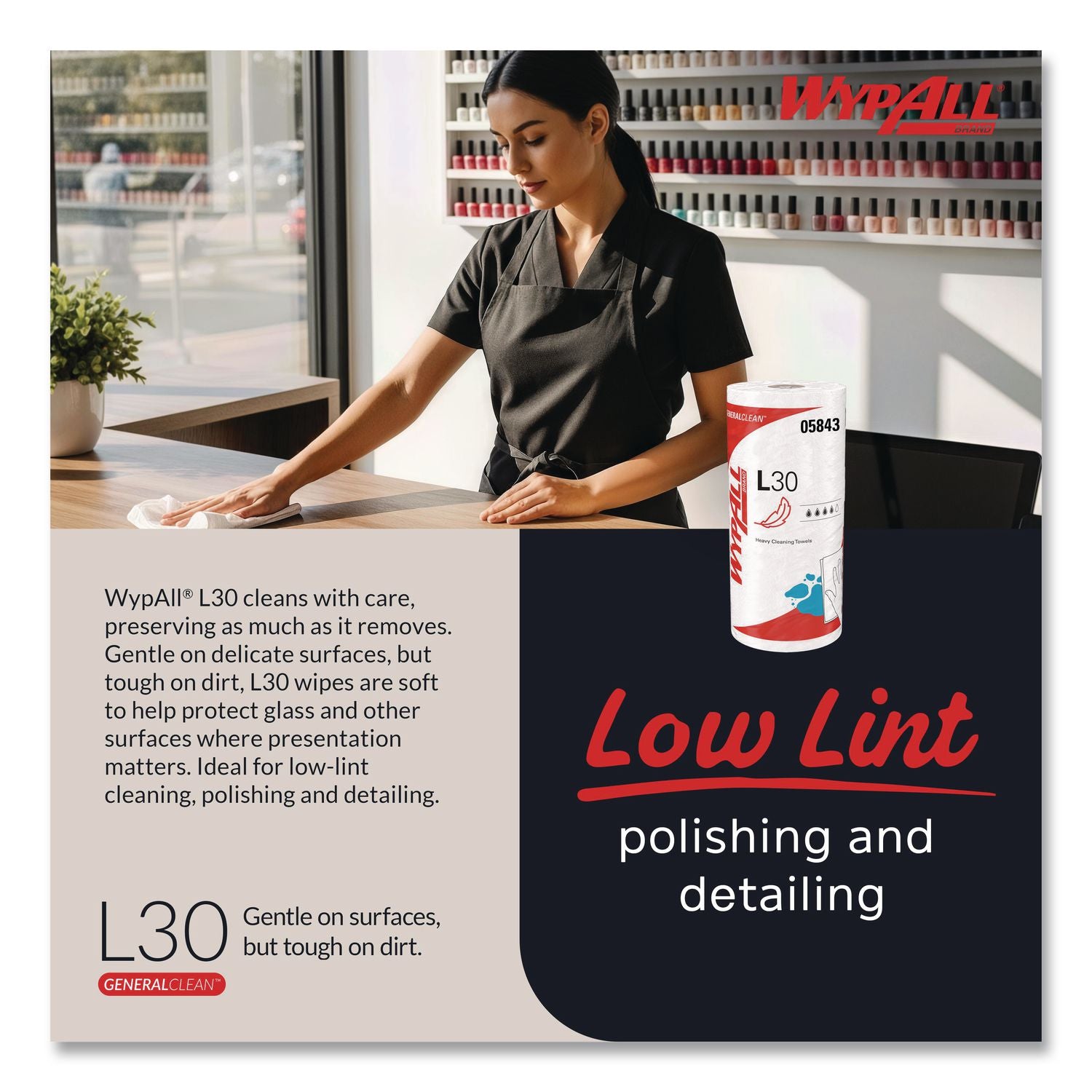 L30 Towels, 11 x 10.4, White, 70 Sheets/Roll