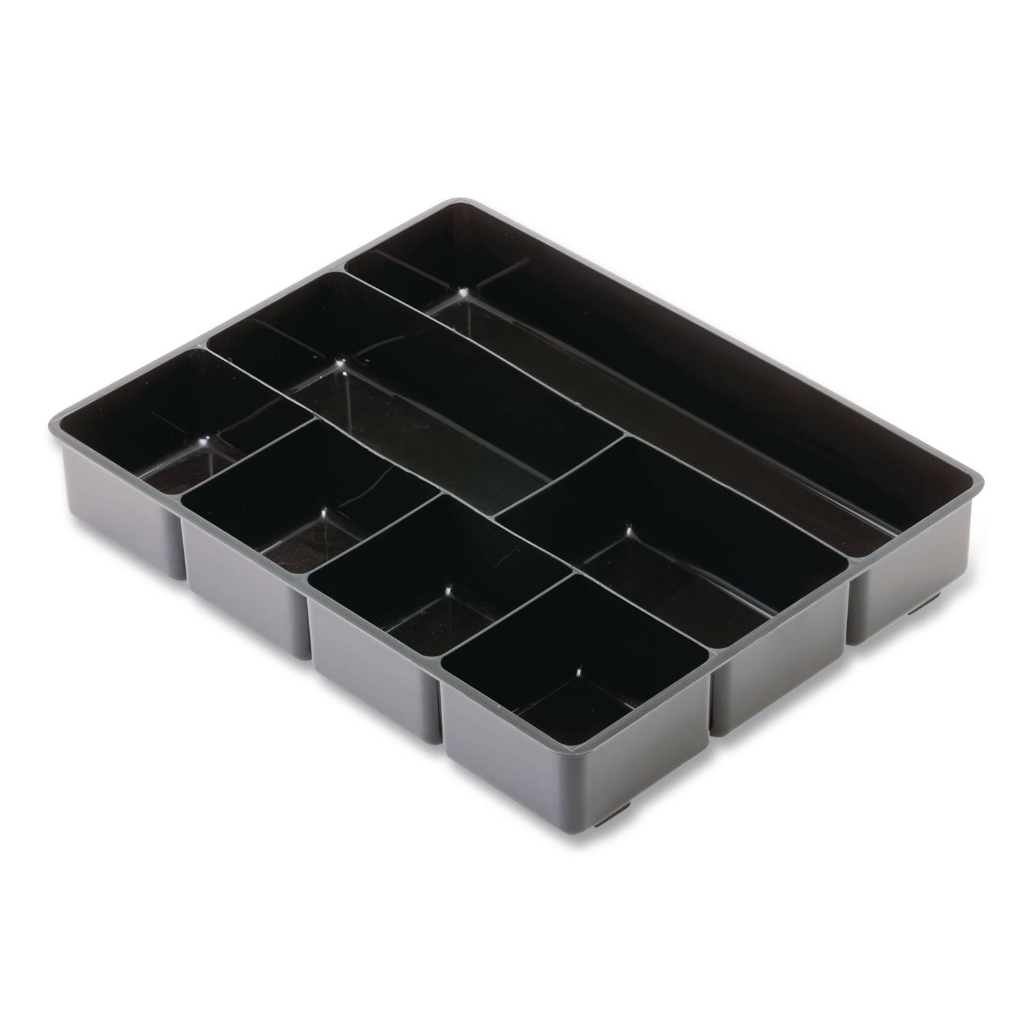 Extra Deep Desk Drawer Director Tray, Seven Compartments, 11.88 x 15 x 2.5, Plastic, Black