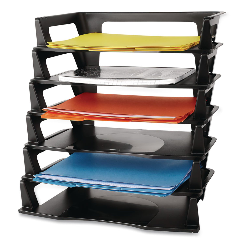 Regeneration Recycled Plastic Letter Tray, 6 Sections, Letter Size Files, 9.13" x 15.25" x 2.75", Black