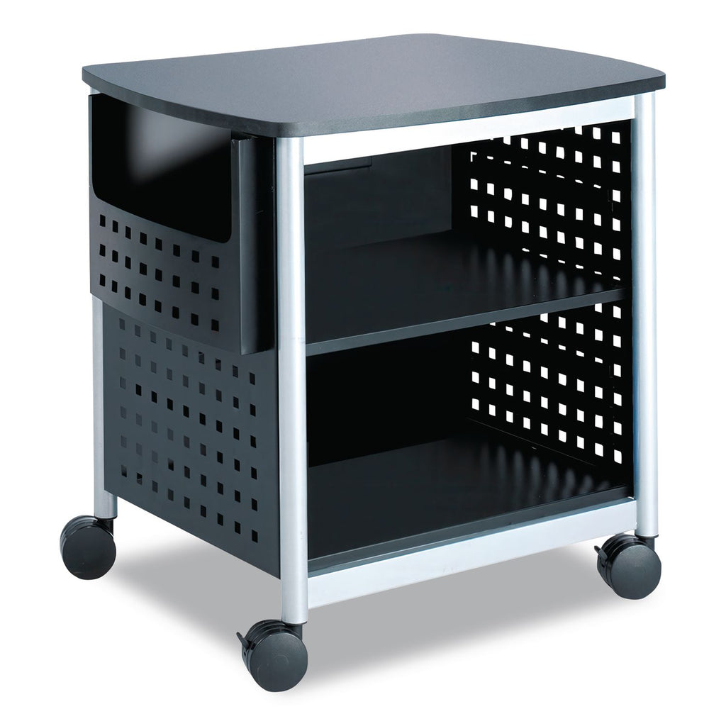 Scoot Deskside Printer Stand, File Pocket, Metal, 3 Shelves, 1 Bin, 200 lb Capacity, 26.5 x 20.5 x 26.5, Black/Silver
