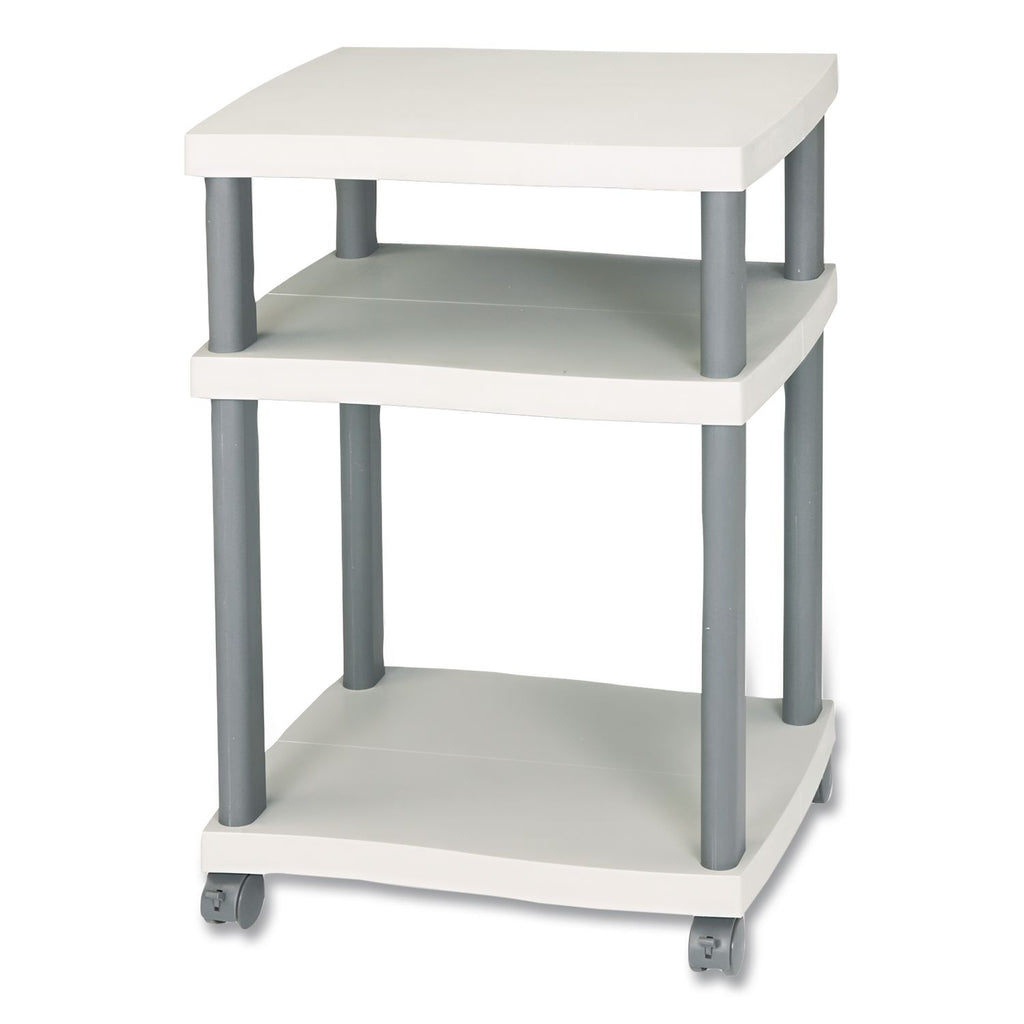 Wave Design Deskside Printer Stand, Plastic, 3 Shelves, 20" x 17.5" x 29.25", White/Charcoal Gray