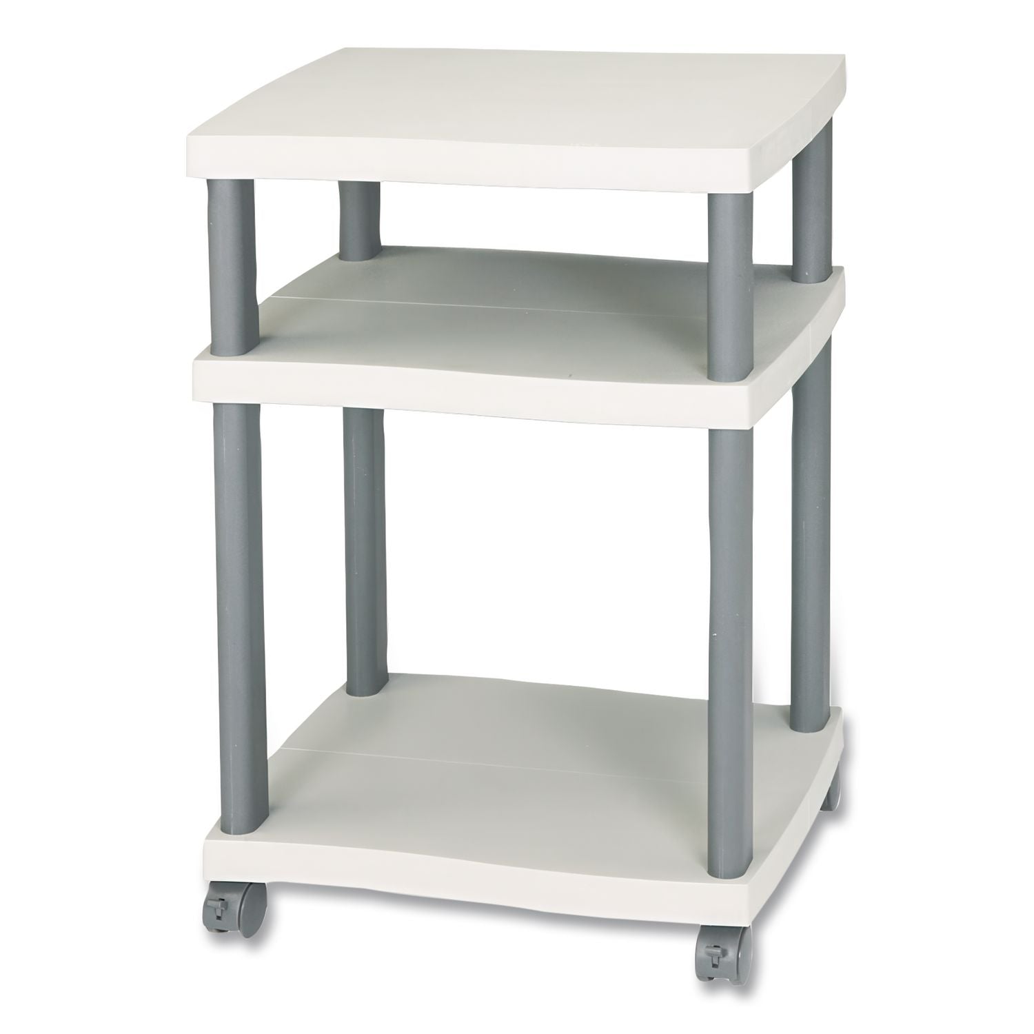 Wave Design Deskside Printer Stand, Plastic, 3 Shelves, 20" x 17.5" x 29.25", White/Charcoal Gray