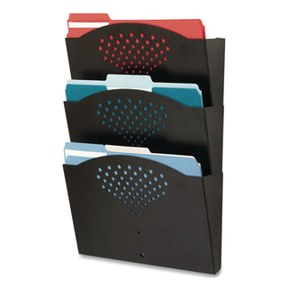 Steel Wall Pocket, 3 Sections, Letter Size, 12" x 3.25" x 17.25", Black