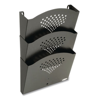 Steel Wall Pocket, 3 Sections, Letter Size, 12" x 3.25" x 17.25", Black