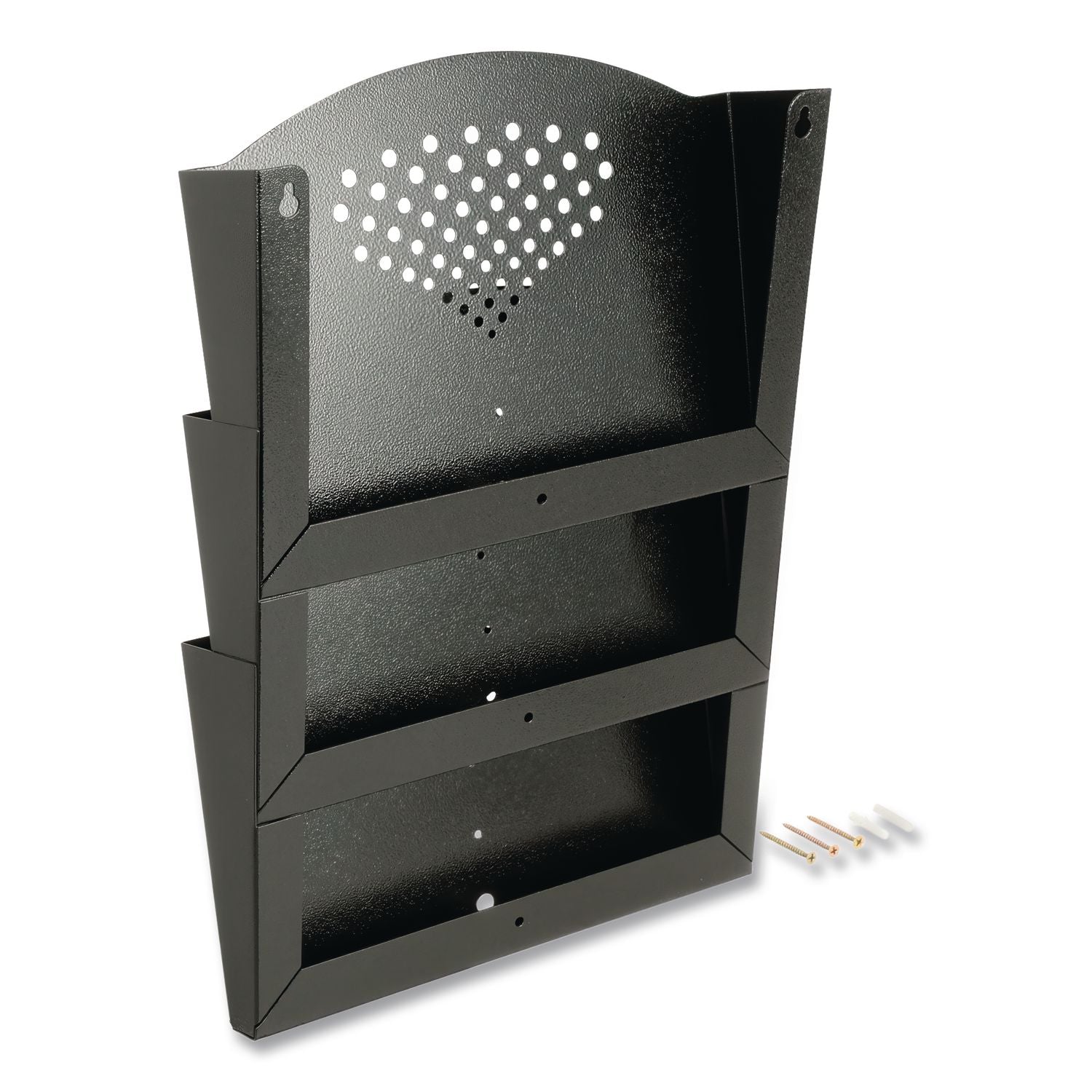 Steel Wall Pocket, 3 Sections, Letter Size, 12" x 3.25" x 17.25", Black