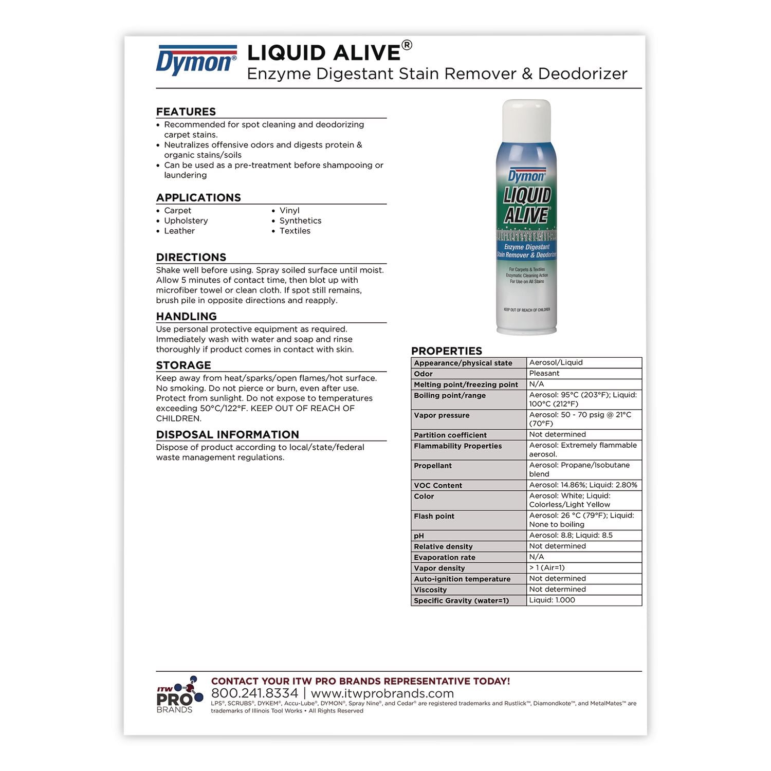LIQUID ALIVE Carpet Cleaner/Deodorizer, 20 oz Aerosol Spray, 12/Carton