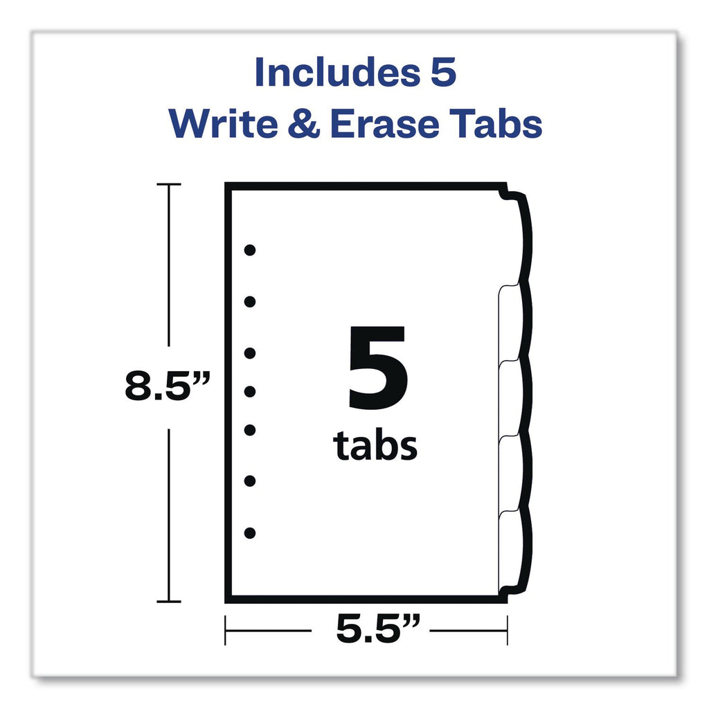 Avery Mni Durable Write-on Dividers - 5 x Divider(s) - Write-on Tab(s) - 5 - 5 Tab(s)/Set - 5.5" Divider Width x 8.50" Divider Length - 7 Hole Punched - Multicolor Plastic Divider - Multicolor Plastic Tab(s) - 5 / Set