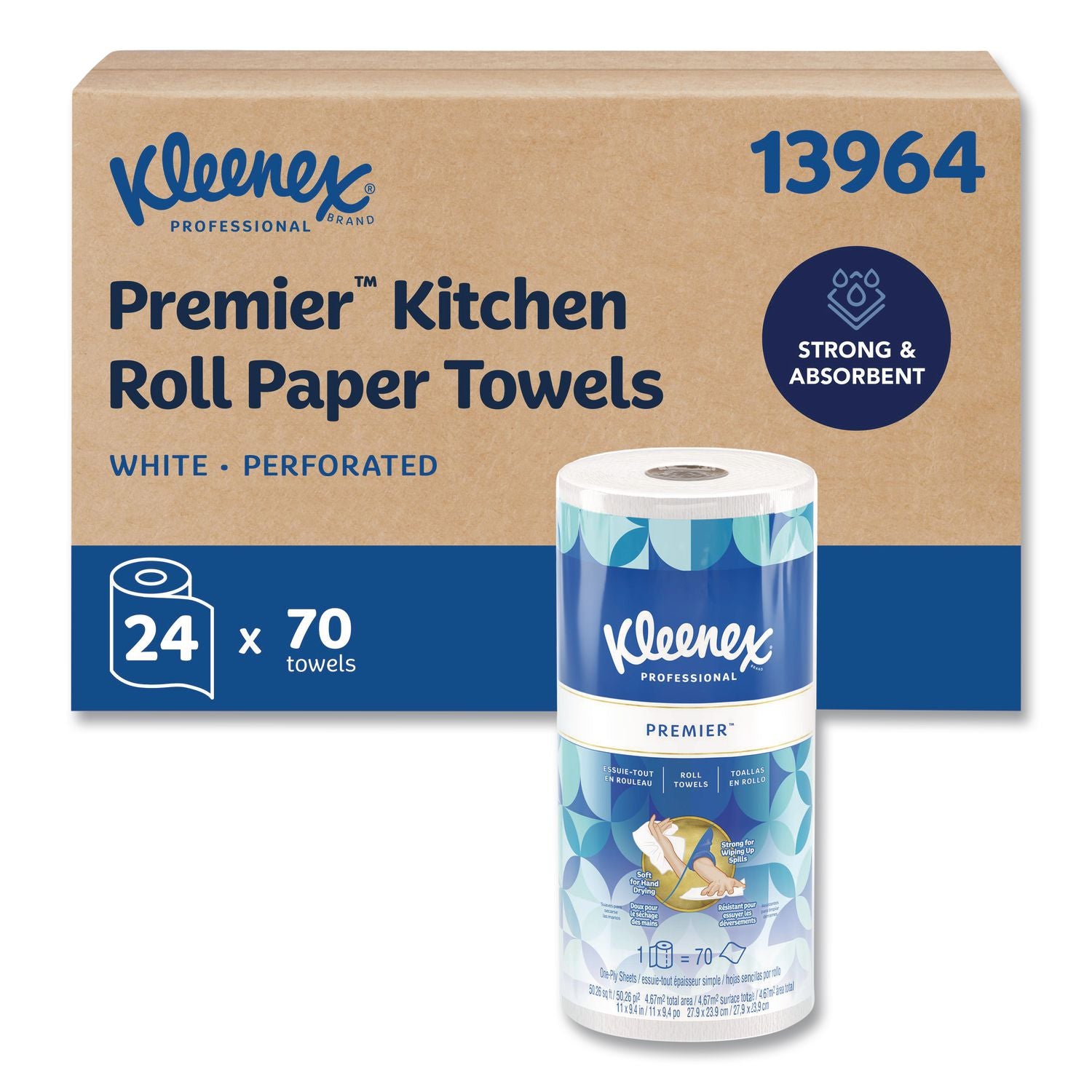 Premiere Kitchen Roll Towels, 1-Ply, 11 x 10.4, White, 70/Roll, 24 Rolls/Carton