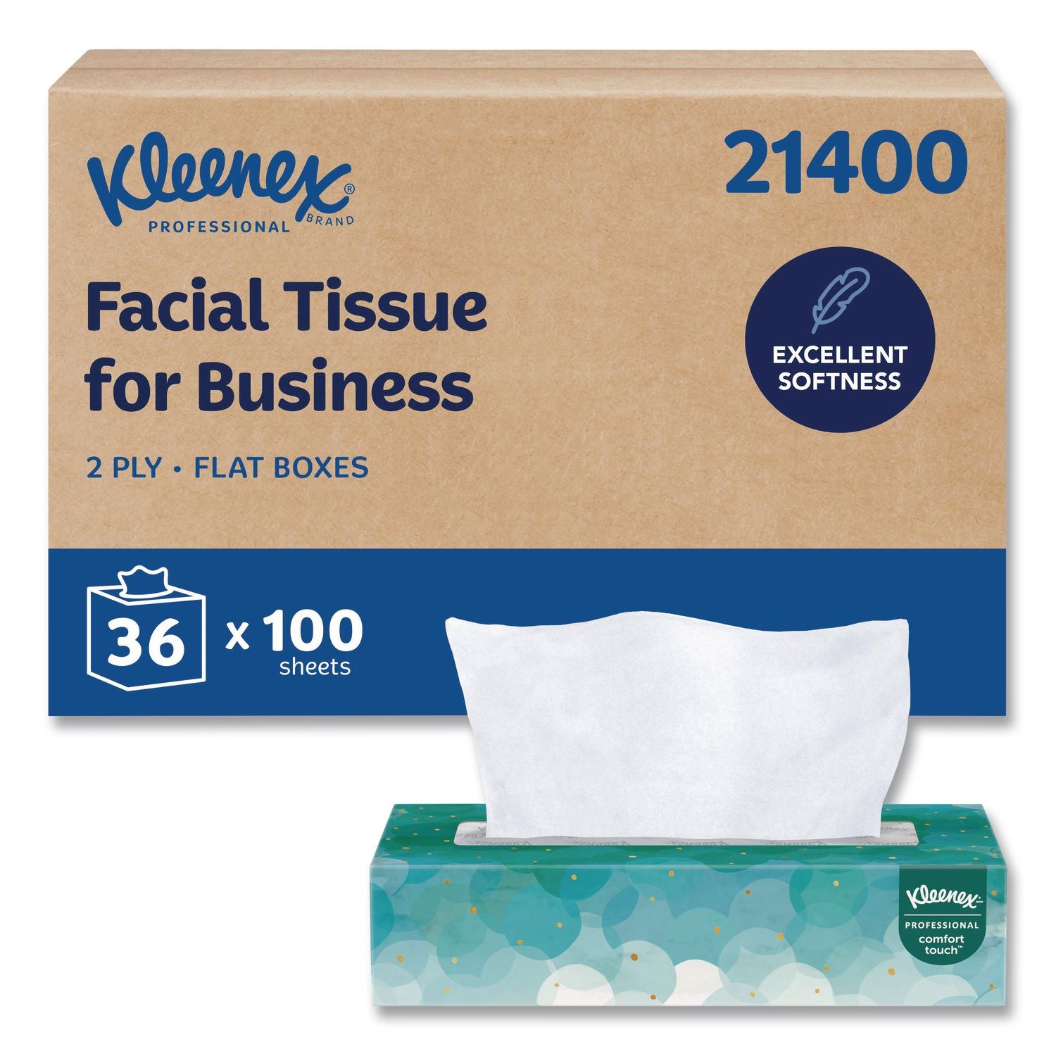 White Facial Tissue for Business, 2-Ply, White, Pop-Up Box, 100 Sheets/Box, 36 Boxes/Carton