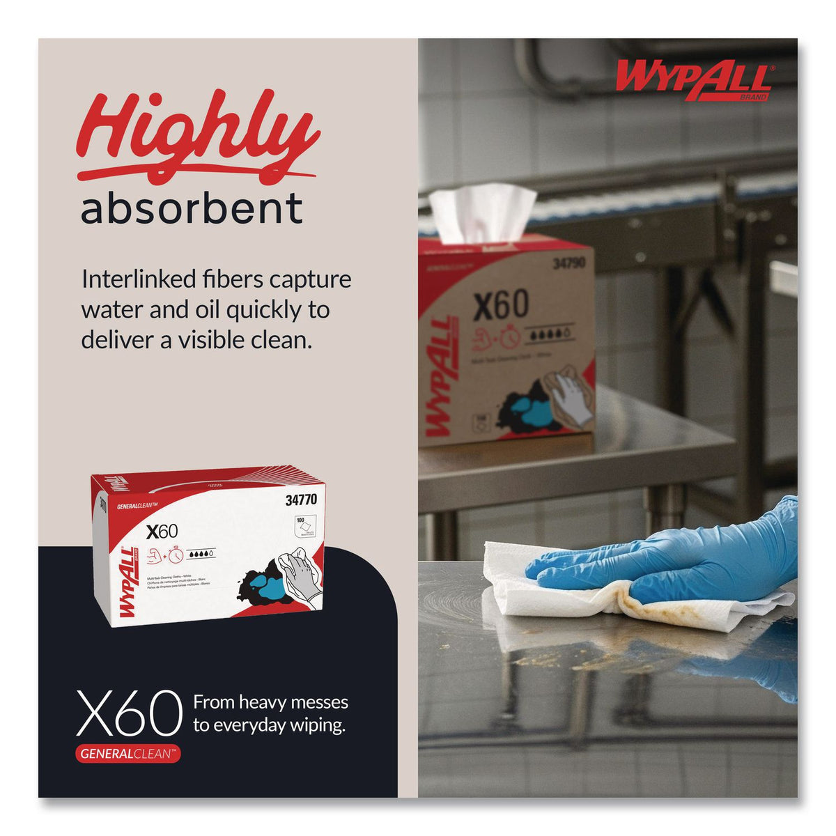 General Clean X60 Cloths, 1/4 Fold, 11 x 23, White, 100/Box, 9 Boxes/Carton