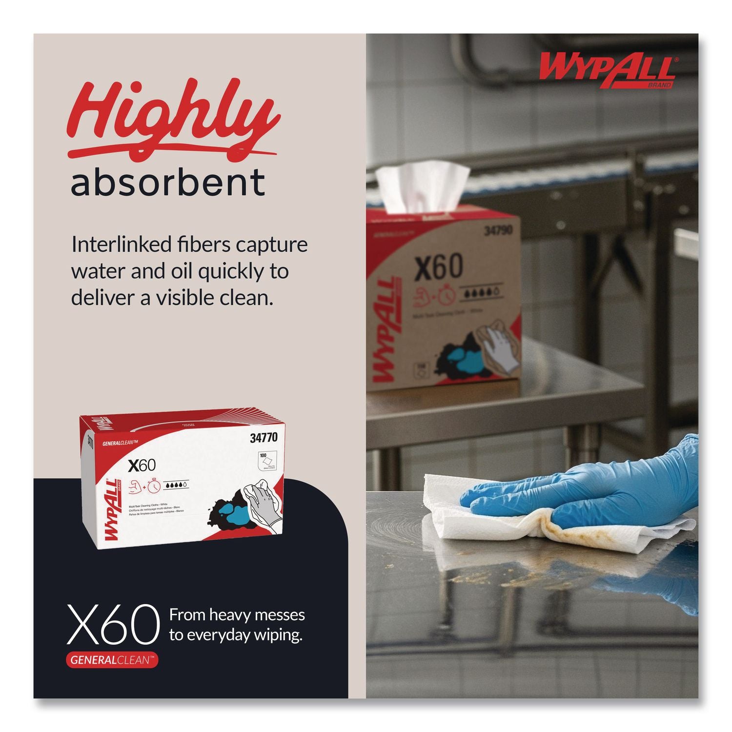 General Clean X60 Cloths, 1/4 Fold, 11 x 23, White, 100/Box, 9 Boxes/Carton