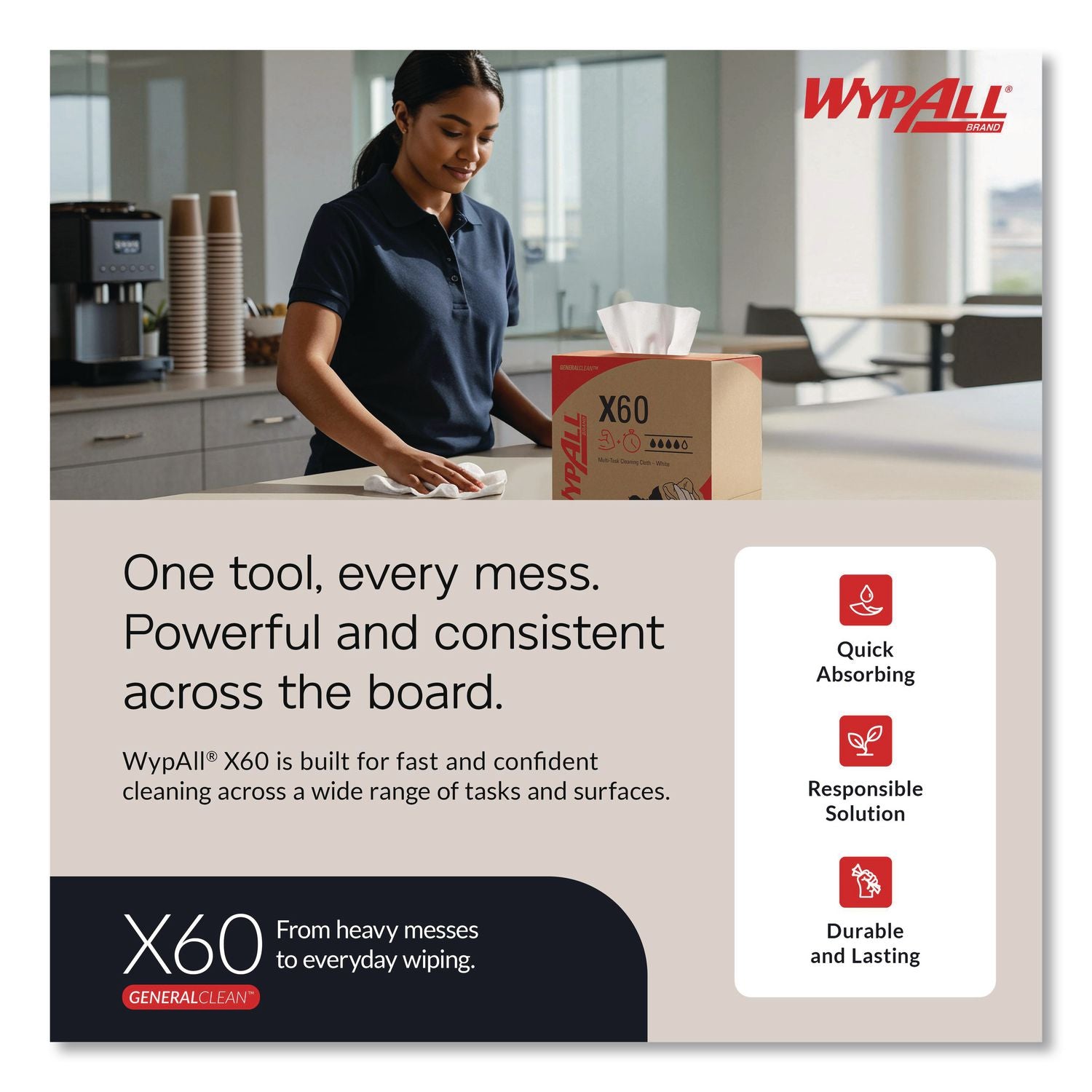 General Clean X60 Cloths, 1/4 Fold, 11 x 23, White, 100/Box, 9 Boxes/Carton