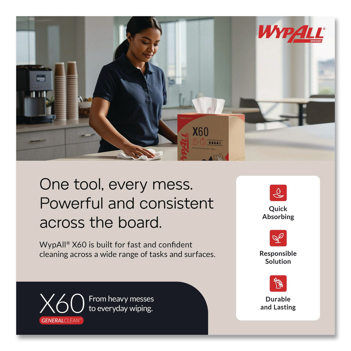 General Clean X60 Cloths, 1/4 Fold, 12.5 x 13, White, 76/Box, 12 Boxes/Carton