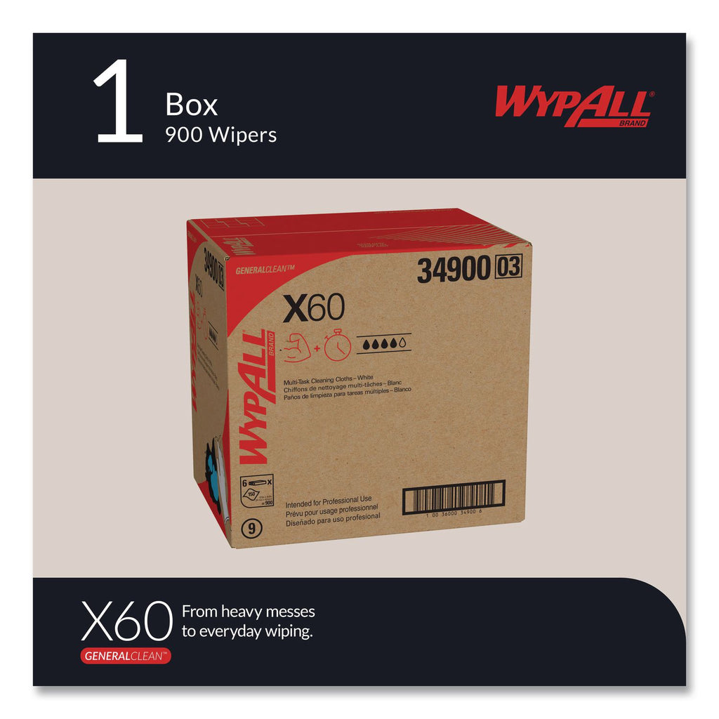 General Clean X60 Cloths, Flat Sheet, 12.5 x 16.8, White, 150/Box, 6 Boxes/Carton