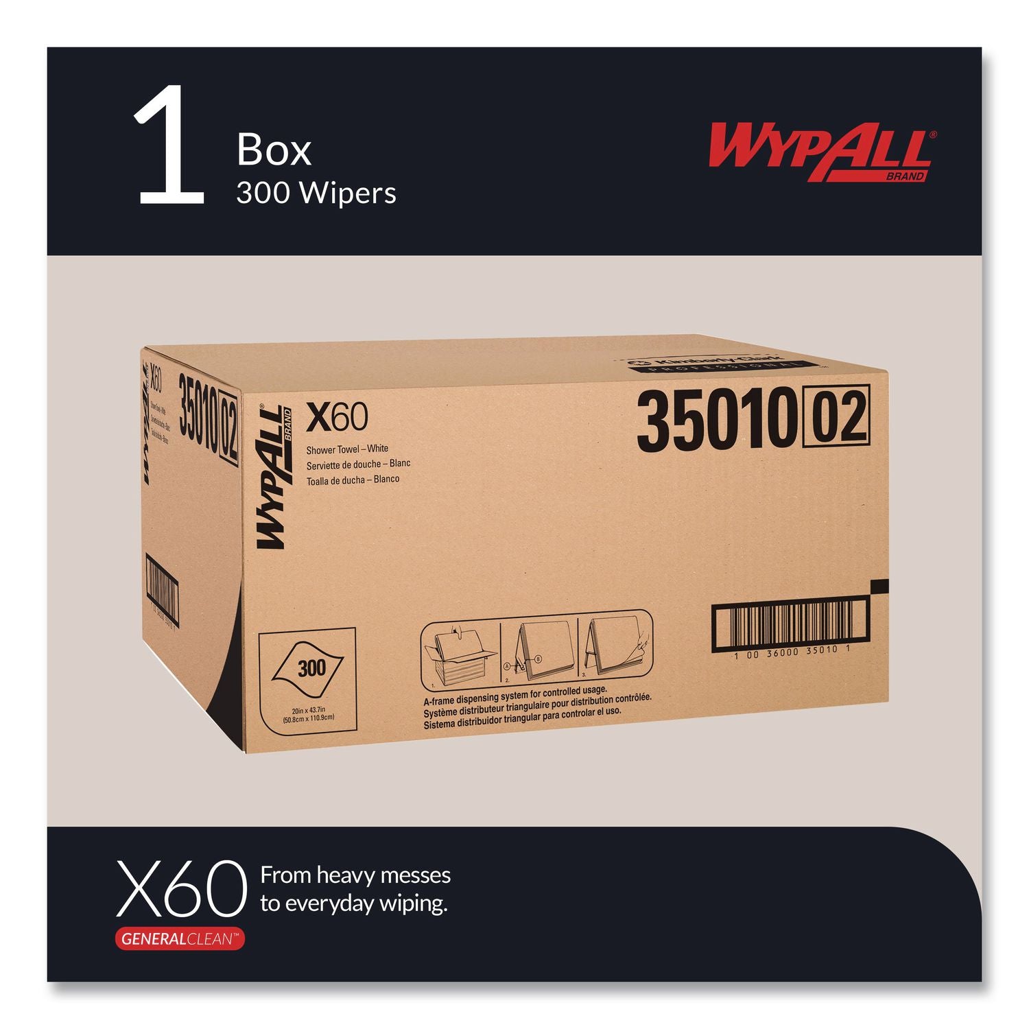 X60 Shower Towels, 22.5 x 39, White, 100/Box, 3 Boxes/Carton